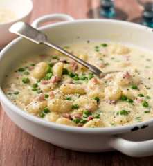 Gnocchi Carbonara with Peas