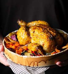 Poulet rôti au cidre et légumes vapeur