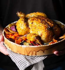 Poulet rôti et légumes au cidre