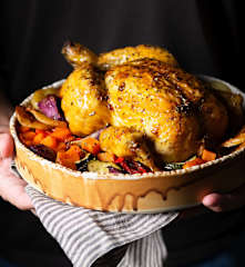 Roasted Chicken with Vegetables in Cider Sauce