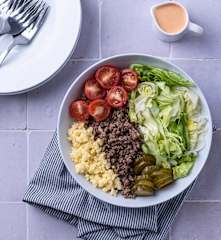 High protein "Big Mac" style burger bowl