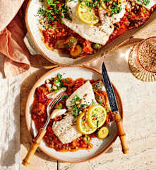 Steamed snapper with Sicilian caponata
