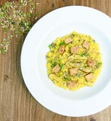 Risoto de cogumelos com tofu tostado