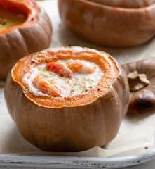 Fonduta di zucca con gamberi insaporiti