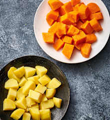 Papas o camotes, en cubos al vapor (700-1000 g) en Varoma