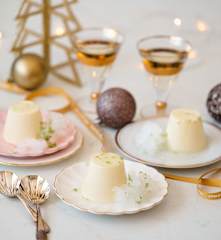 Lime panna cotta with gin and finger lime granita