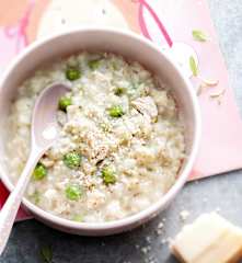 Baby-friendly Creamy Chicken, Pea and Mushroom Risotto