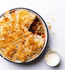 Pastel crujiente de verduras y garbanzos