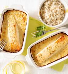 Salmón gratinado con crema de manzana