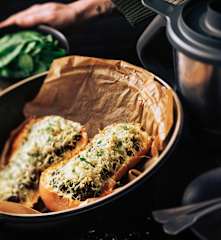 Courge butternut gratinée farcie au poulet