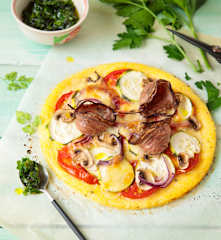 Pizza de polenta à l'andouille