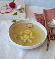 Ham broth, Parmesan gnocchi and radish (Ray Capaldi)