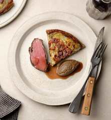 Lamb Rump with Pommes Anna and Aubergine Purée