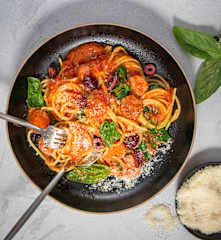 One pot pasta with chorizo (open bowl)