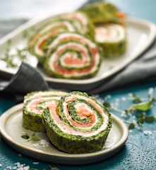 Spinach and smoked salmon roulade