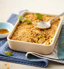 Hachis parmentier de pomme de terre, courgette, saumon et curry