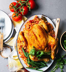 Frango na Varoma com orzo de tomate e feijão-verde