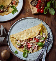 Buchweizen-Crêpes mit Lupinenmehl und buntem Gemüse