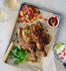 Butterflied chicken with chilli oil and pineapple salsa (Darren Robertson)