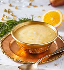 Salsa dulce de pera, jengibre y naranja