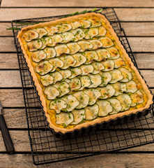 Tarte de peru, milho e curgete