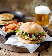 Turkey Burgers with Caramelized Onions and Red Peppers