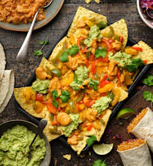 Sweet Pepper Nachos with Guacamole; BBQ Jackfruit Burritos