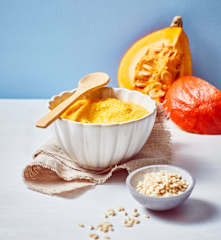 Reis mit Kürbis und Pute