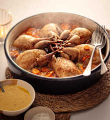 Caille, sauce à l'orange et carotte