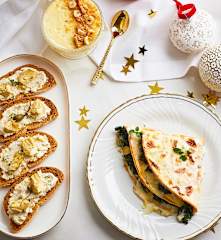 Menù: Tartine con mousse ai carciofi, crêpes cavolo nero e Gorgonzola, crema al cioccolato bianco con nocciole e amaretti (Bimby Friend)