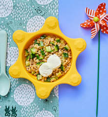 Orzotto con zucchine e formaggio di capra