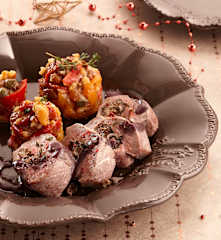 Magret de canard aux morilles et sa garniture aux fruits secs