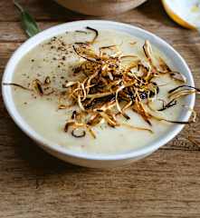 Crème de poireaux et pommes de terre au bacon