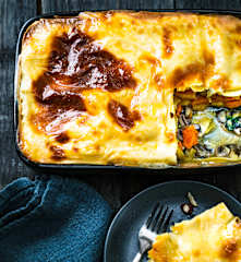 Lasagne au potimarron, aux épinards et aux champignons