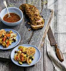 Lombinho de porco com legumes assados no forno