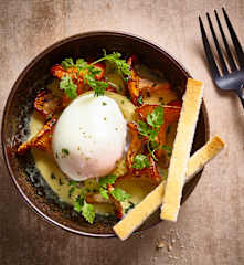 Œufs basse température, artichauts et girolles