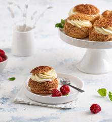 Choux au Craquelin with Raspberry White Chocolate Cream