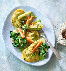 Bärlauch-Ravioli mit Rahmgemüse