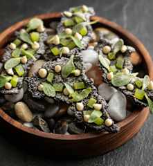 Squid Crackers, Oyster Emulsion, Frozen Cucumber