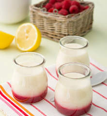 Cuajada de quesitos con coulis de frambuesa