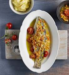 Saibling mit Wurzelgemüse und Erdäpfelstampf