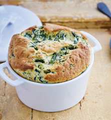 Soufflé de espinafres e espargos