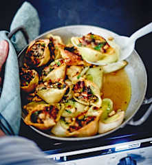 Poireaux et conchiglioni farcis au veau