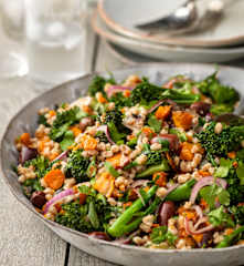 Roasted Sweet Potato and Broccoli Spelt Salad