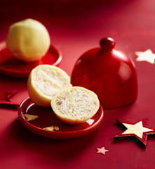 Boules de Noël, chocolat blanc et banane