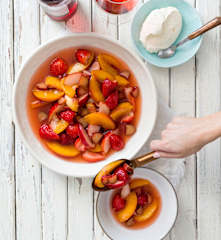Pickled fruit salad with honey labne