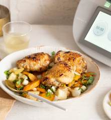 Poulet au sirop d'érable et à la moutarde, panais et carottes