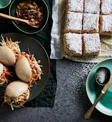 Piquenique: Pães a vapor com frango asiático e bolo de coco molhadinho