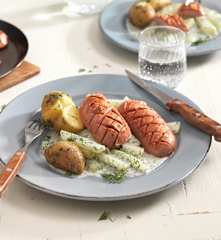 Kohlrabi in Dillsauce mit Heurigen Erdäpfeln und Knackern