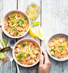 Taboulé aux crevettes et kiwis